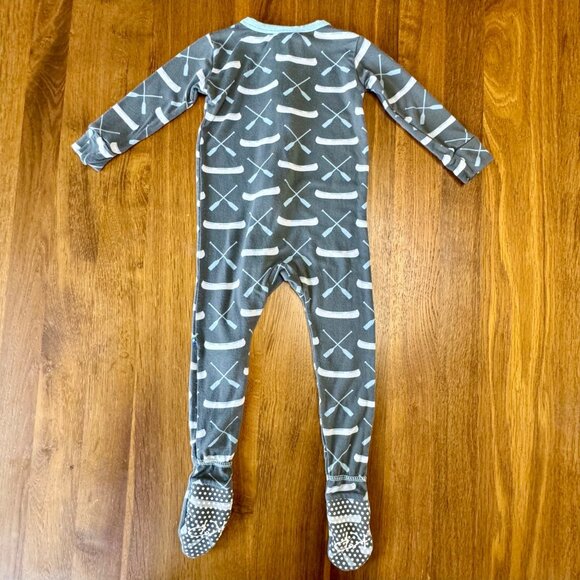 KICKEE PANTS Zip Footie Romper Boys 9-12 Mos Bamboo Gray Stone Paddles + Canoe - Picture 2 of 8